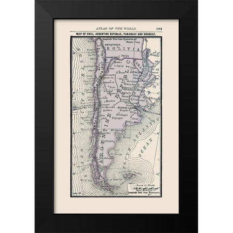 Northern South America - Alden 1886 Black Modern Wood Framed Art Print by Alden