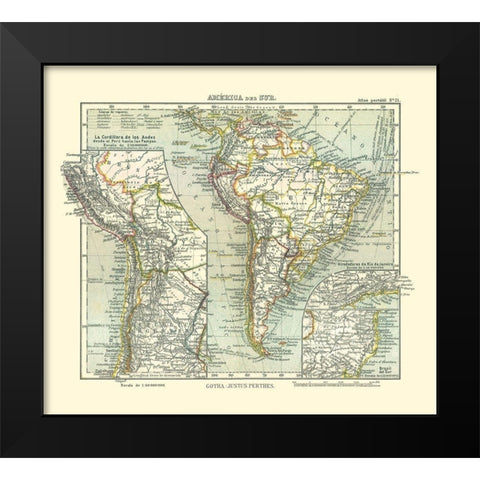 South America - Perthes 1921 Black Modern Wood Framed Art Print by Perthes
