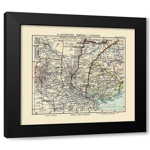 South America Argentina Uruguay - Perthes 1921 Black Modern Wood Framed Art Print by Perthes