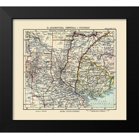 South America Argentina Uruguay - Perthes 1921 Black Modern Wood Framed Art Print by Perthes