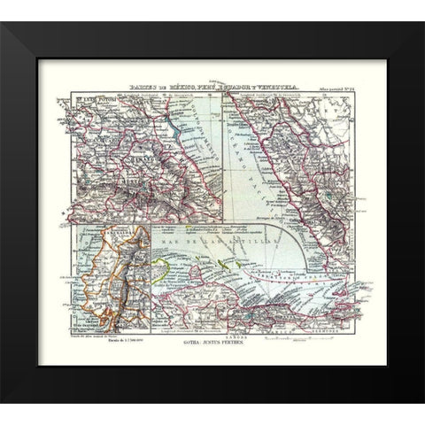 South America Mexico Peru Venezuela Ecuador Black Modern Wood Framed Art Print by Perthes