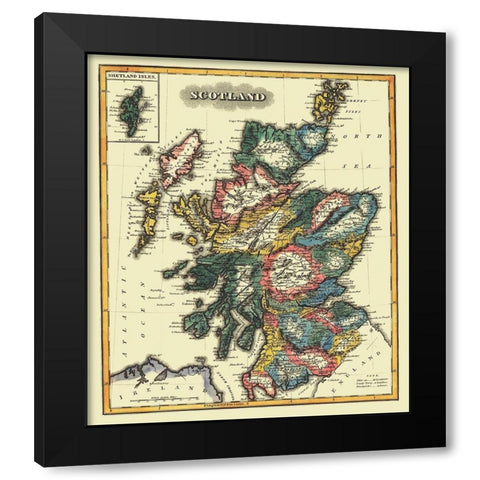 Great Britain Scotland - Lucas 1823 Black Modern Wood Framed Art Print with Double Matting by Lucas