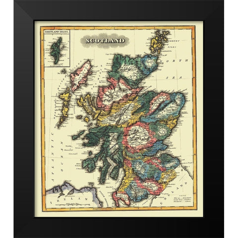 Great Britain Scotland - Lucas 1823 Black Modern Wood Framed Art Print by Lucas
