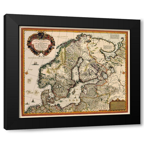 Scandinavia - Visscher 1656 Black Modern Wood Framed Art Print by Visscher