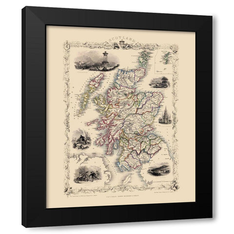 Great Britain Scotland - Tallis 1851 Black Modern Wood Framed Art Print by Tallis