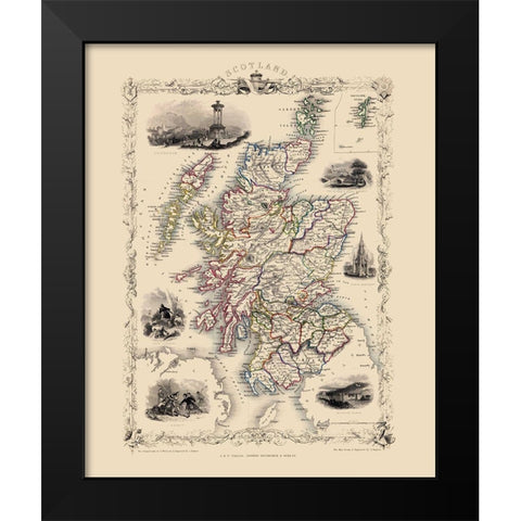 Great Britain Scotland - Tallis 1851 Black Modern Wood Framed Art Print by Tallis