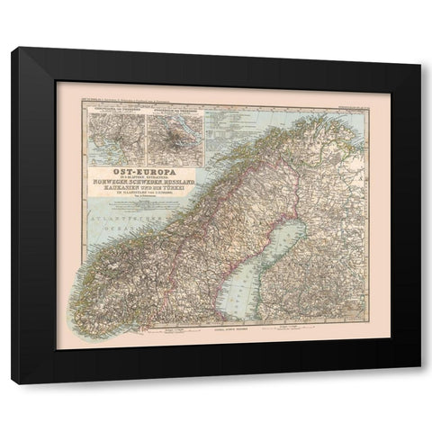 Northeast Europe - Stieler 1885 Black Modern Wood Framed Art Print with Double Matting by Stieler