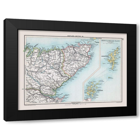 Northern Scotland - Bartholomew 1892 Black Modern Wood Framed Art Print by Bartholomew