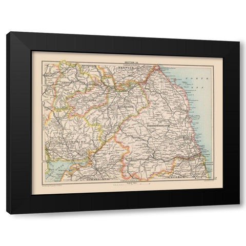 Eastern Scotland Ireland - Bartholomew 1892 Black Modern Wood Framed Art Print with Double Matting by Bartholomew