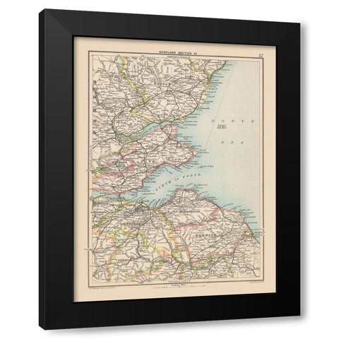 Southeast Scotland - Bartholomew 1892 Black Modern Wood Framed Art Print with Double Matting by Bartholomew