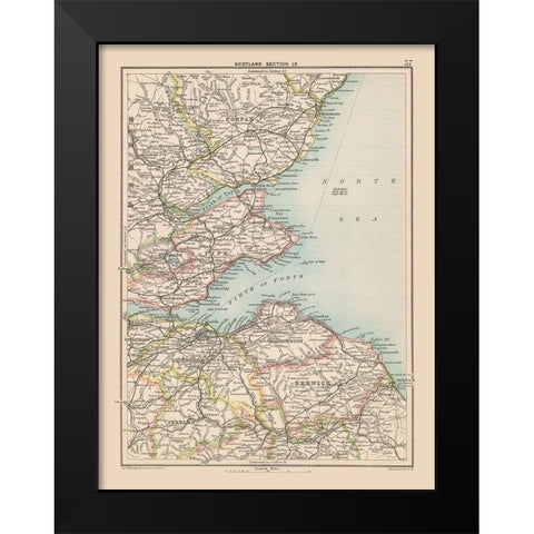 Southeast Scotland - Bartholomew 1892 Black Modern Wood Framed Art Print by Bartholomew