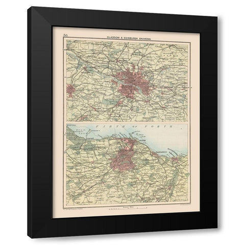 Glasgow Edinburgh Scotland - Bartholomew 1892 Black Modern Wood Framed Art Print by Bartholomew