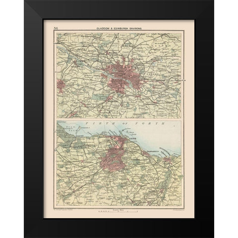 Glasgow Edinburgh Scotland - Bartholomew 1892 Black Modern Wood Framed Art Print by Bartholomew