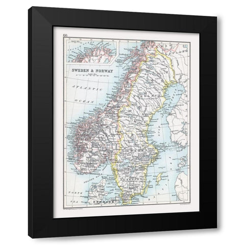Europe Sweden Norway - Bartholomew 1892 Black Modern Wood Framed Art Print with Double Matting by Bartholomew