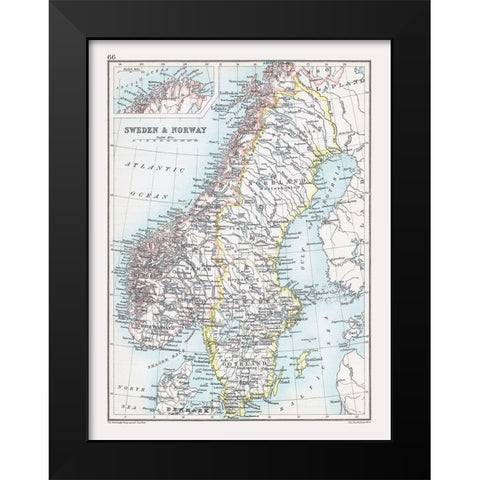 Europe Sweden Norway - Bartholomew 1892 Black Modern Wood Framed Art Print by Bartholomew