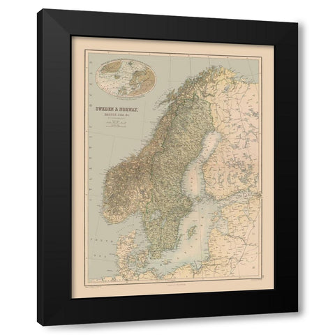 Europe Sweden Norway - Black 1867 Black Modern Wood Framed Art Print with Double Matting by Black