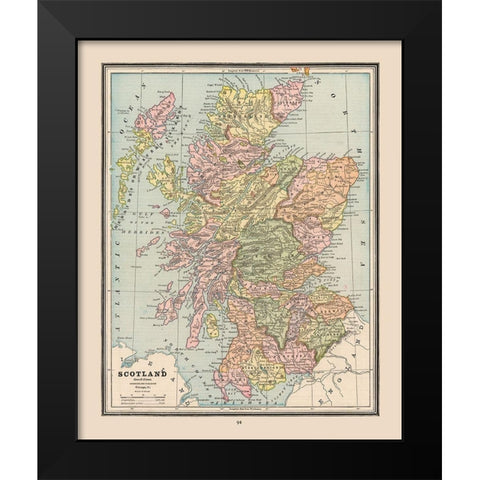 Scotland - Cram 1888 Black Modern Wood Framed Art Print by Cram