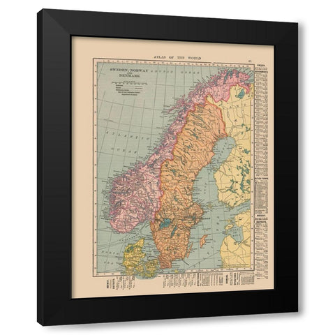 Europe Sweden Norway Denmark - Hammond 1910 Black Modern Wood Framed Art Print by Hammond