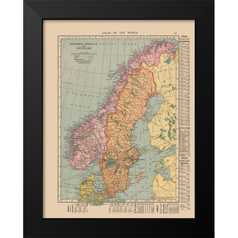 Europe Sweden Norway Denmark - Hammond 1910 Black Modern Wood Framed Art Print by Hammond