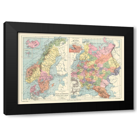 Political Scandinavia Russia Sweden Norway Denmark Black Modern Wood Framed Art Print with Double Matting by Drioux