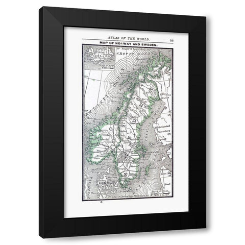 Norway Sweden - Alden 1886 Black Modern Wood Framed Art Print with Double Matting by Alden