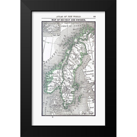 Norway Sweden - Alden 1886 Black Modern Wood Framed Art Print by Alden