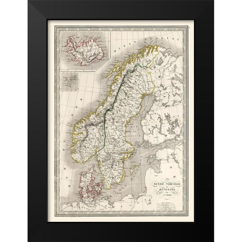 Europe Sweden Norway Denmark - Monin 1839 Black Modern Wood Framed Art Print by Monin
