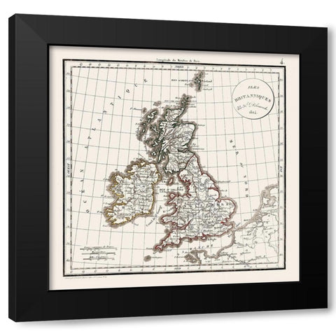 British Isles England - Delamarche 1824 Black Modern Wood Framed Art Print by Delamarche
