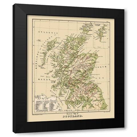 Scotland - Physical Map - Allen Black Modern Wood Framed Art Print with Double Matting by Allen