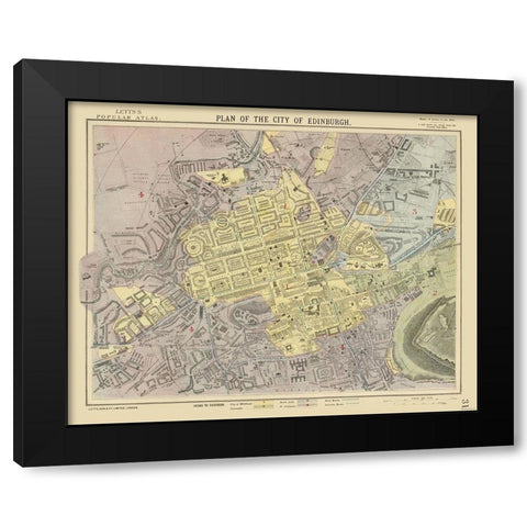 Scotland - Edinburgh - Plan - Letts 1883 Black Modern Wood Framed Art Print by Letts