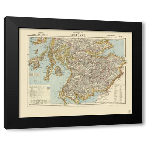 Southern Scotland - Statistical - Letts 1883 Black Modern Wood Framed Art Print with Double Matting by Letts