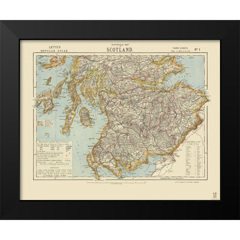 Southern Scotland - Statistical - Letts 1883 Black Modern Wood Framed Art Print by Letts