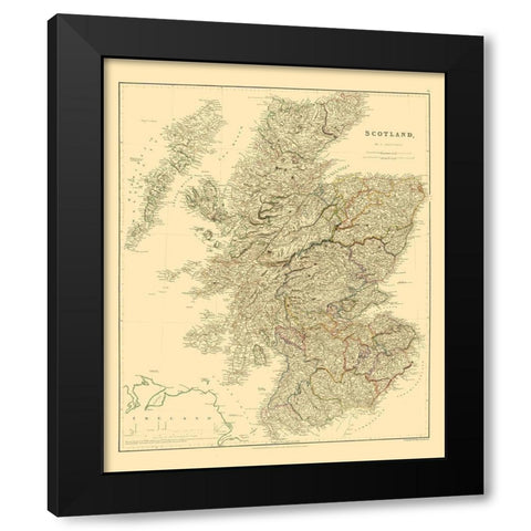 Scotland - Arrowsmith 1834 Black Modern Wood Framed Art Print with Double Matting by Arrowsmith