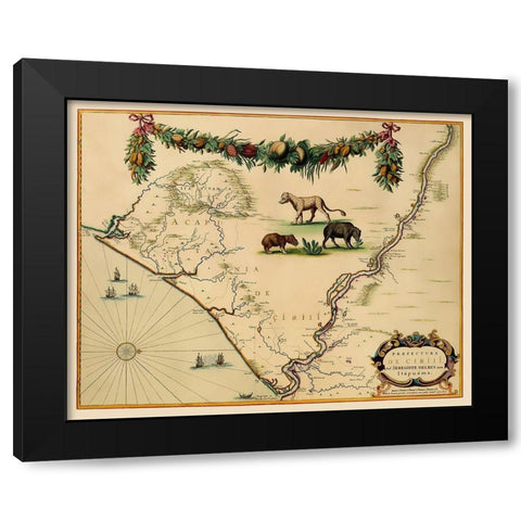 Sergipe Brazil South America - Blaeu 1662 Black Modern Wood Framed Art Print with Double Matting by Blaeu