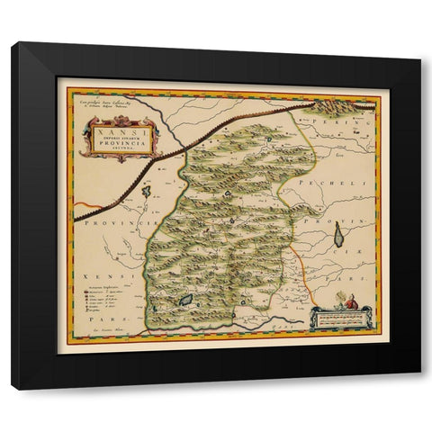 Shanxi Province China - Blaeu 1655 Black Modern Wood Framed Art Print with Double Matting by Blaeu