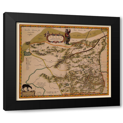 Shaanxi Province China - Blaeu 1655 Black Modern Wood Framed Art Print with Double Matting by Blaeu