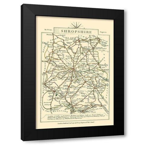 Shropshire County England - Cary 1792 Black Modern Wood Framed Art Print by Cary