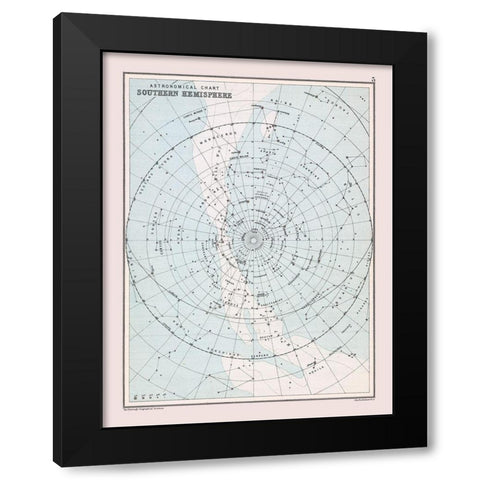 Southern Hemisphere - Bartholomew 1892 Black Modern Wood Framed Art Print by Bartholomew