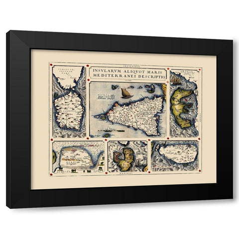 Mediterranean - Ortelius 1587 Black Modern Wood Framed Art Print by Ortelius