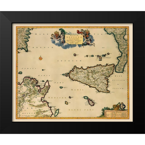 Sicily Italy - Visscher 1681 Black Modern Wood Framed Art Print by Visscher