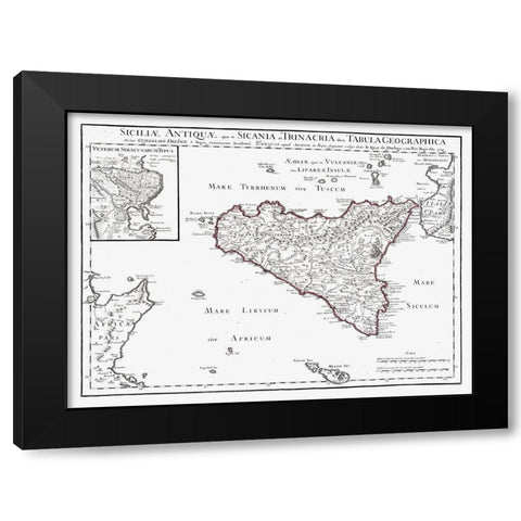 Europe Ancient Sicily Italy - De Lisle 1731 Black Modern Wood Framed Art Print with Double Matting by De L''isle