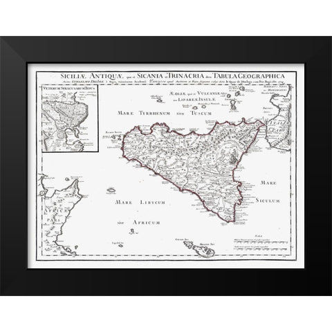 Europe Ancient Sicily Italy - De Lisle 1731 Black Modern Wood Framed Art Print by De L''isle