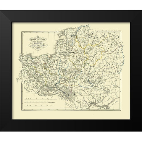 Europe Slavic People Empire 1125 - Spruner 1854 Black Modern Wood Framed Art Print by Spruner