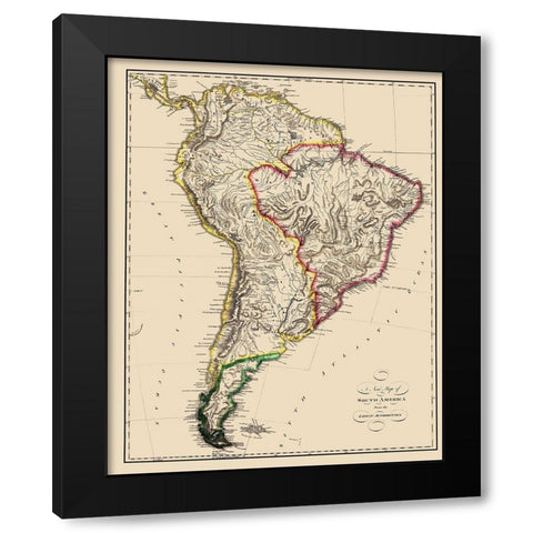 South America - Lewis 1817 Black Modern Wood Framed Art Print with Double Matting by Lewis