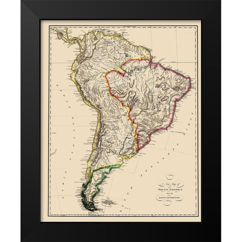 South America - Lewis 1817 Black Modern Wood Framed Art Print by Lewis