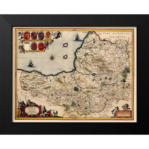 Somerset County England - Jansson 1646 Black Modern Wood Framed Art Print by Jansson