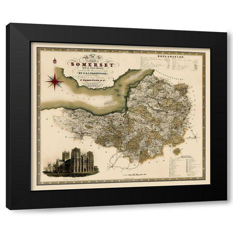 Somerset County England - Greenwood 1820 Black Modern Wood Framed Art Print with Double Matting by Greenwood