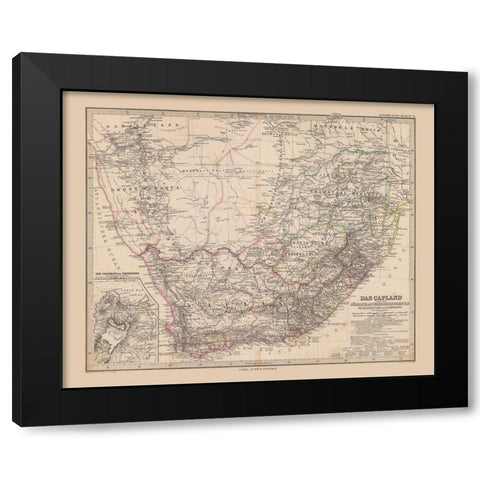 South Africa - Stieler 1885 Black Modern Wood Framed Art Print by Stieler