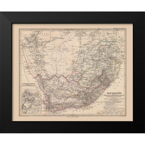 South Africa - Stieler 1885 Black Modern Wood Framed Art Print by Stieler