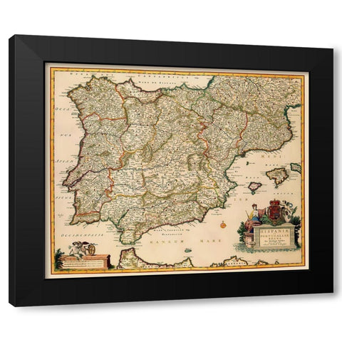 Spain Portugal - Visscher 1681 Black Modern Wood Framed Art Print by Visscher